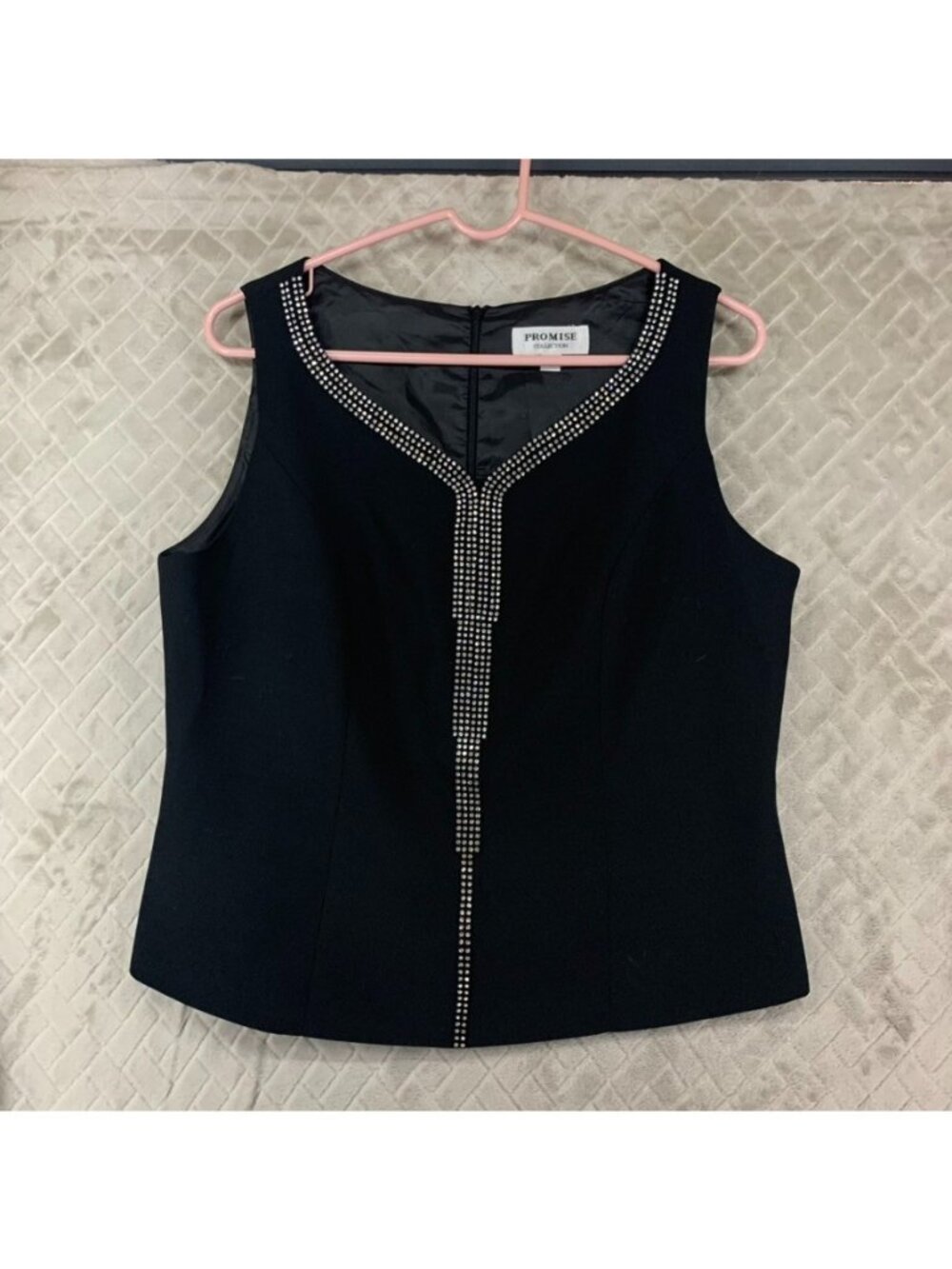 Promise Collection Blouse Womens 10 Sleeveless Black Sparkly Rhinestone Lined